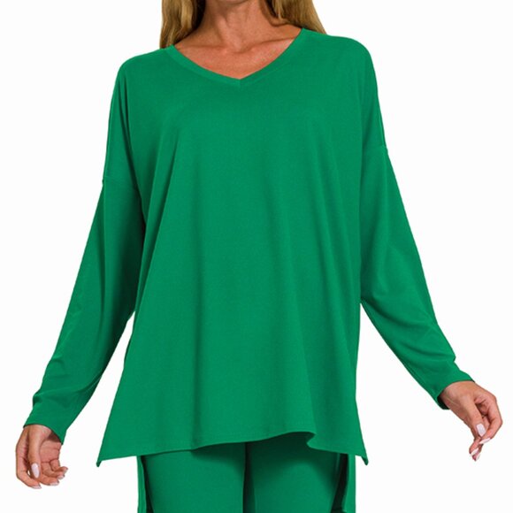 V‑Neck Long‑Sleeve Loungewear Leggings Set – Buttery Soft Brushed DTY Microfiber - Picture 2 of 4